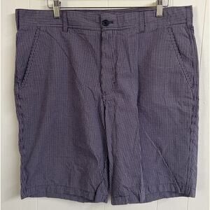 Izod Purple Check Khaki Chino Shorts‎ Pants Mens 38 Waist Solid Gray Flat Front